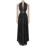 Women's Halter Neck V Neck Hollowed-out Starfish Ruffled Formal Party Maxi Dress