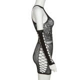 Women's sexy hollowed-out jacquard mesh bodycon dress