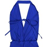 Women's Sexy Halter Neck V Neck Lace-Up Jumpsuit
