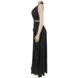 Women's Halter Neck V Neck Hollowed-out Starfish Ruffled Formal Party Maxi Dress