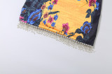 Women's Summer Strapless Top Printed Tassel Patchwork Skirt Two-Piece Set