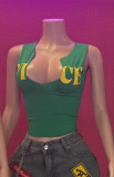 Women's Letter Print U-Neck Sleeveless Stretchy Crop Top