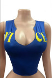 Women's Letter Print U-Neck Sleeveless Stretchy Crop Top