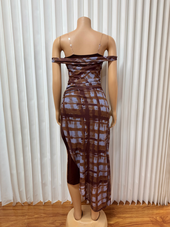 Plaid Off-Shoulder Backless Maxi Dress for Summer