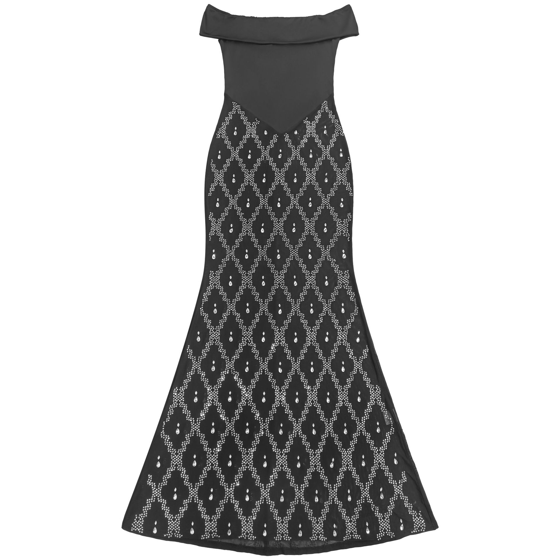 Off-Shoulder Strapless Fishtail Beaded Dress for Evening Parties