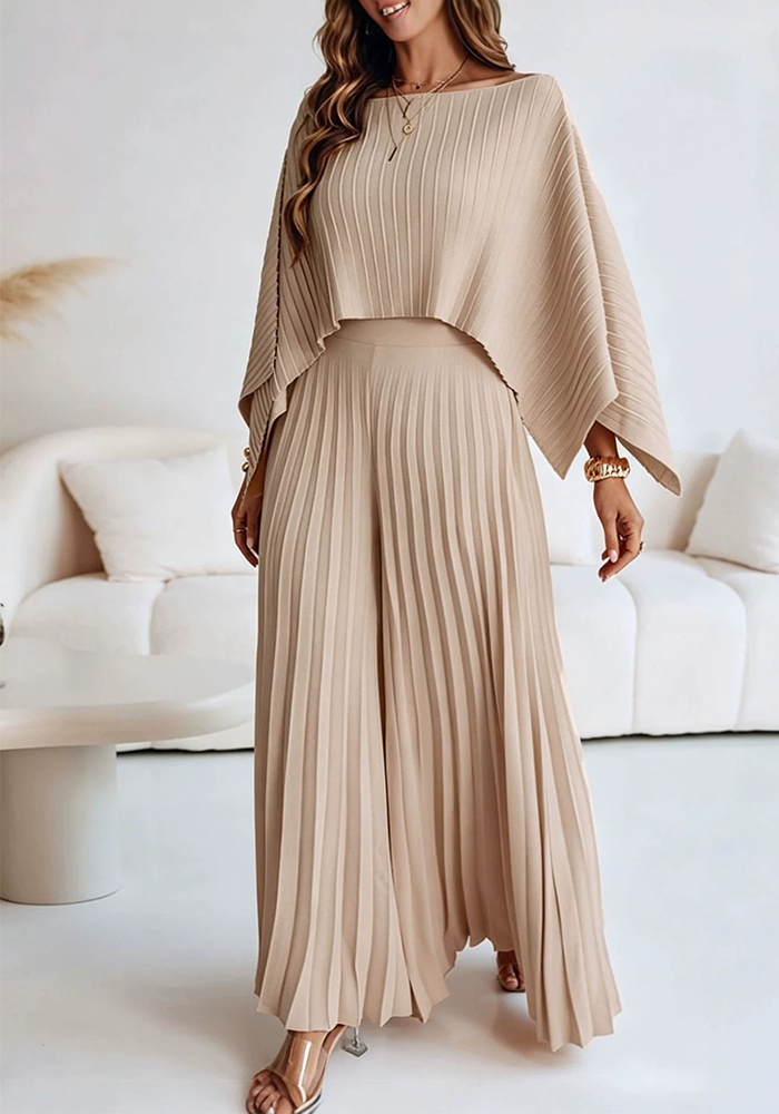 Cape Cover-Up Strapless Top & Wide-Leg Pants Three-Piece Set