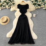 Women Off-Shoulder Lace Patchwork Knitting Summer Sleeveless Maxi Dress