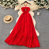 Women Beach Holidays Red Beach Dress French Halter Neck Strap Dress