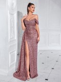 Women Sequined Strapless Wedding Mermaid Evening Dress