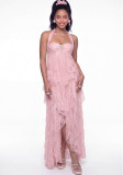 Women Halter Neck Strapless Rhinestone Irregular Holidays Dress