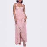 Women Halter Neck Strapless Rhinestone Irregular Holidays Dress