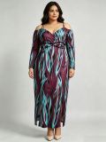 Plus Size Women Sexy Slit V-Neck Off-Shoulder Dress