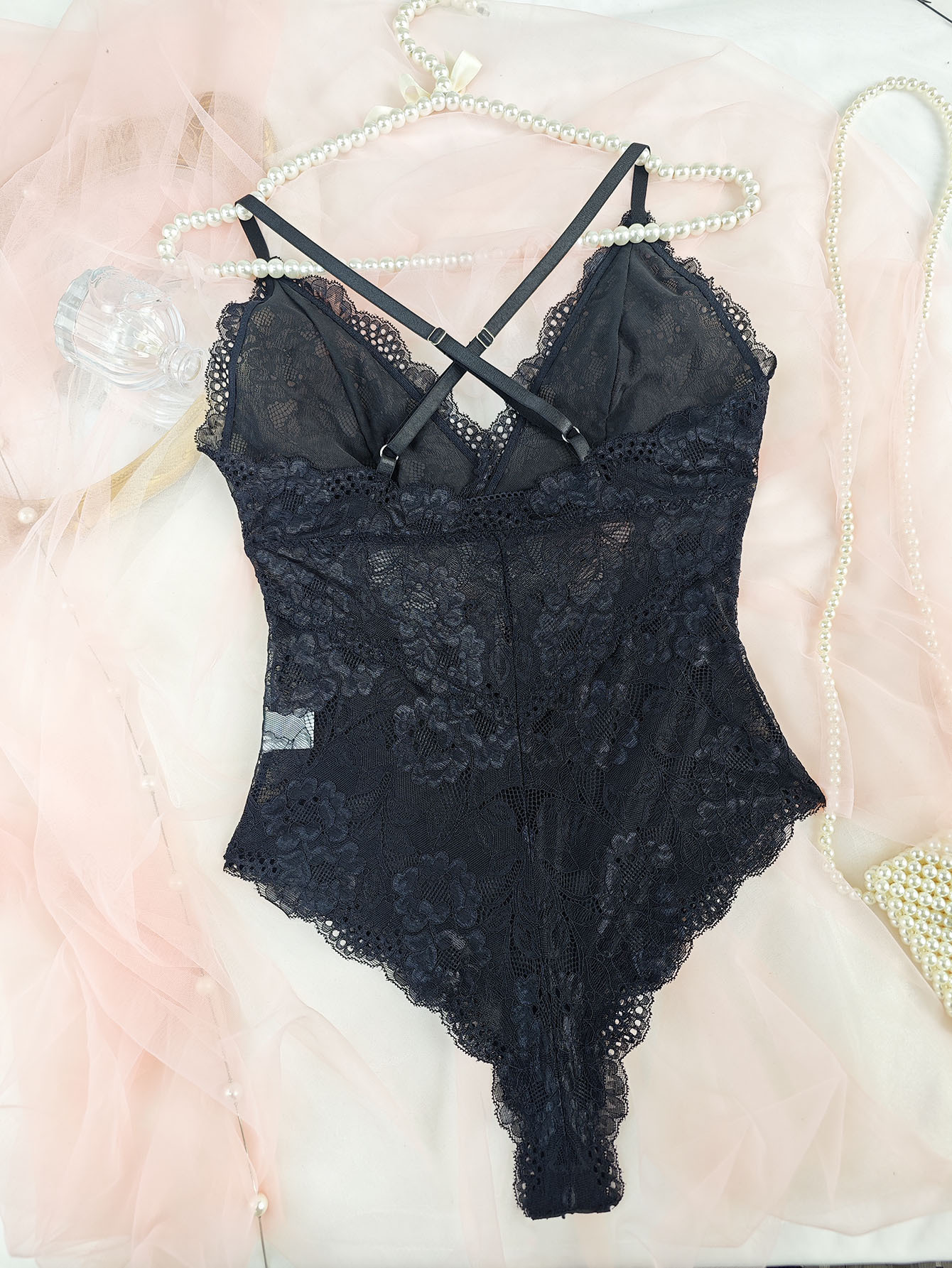 Slim Fit Lace See-Through Bodysuit for Intimate Wear