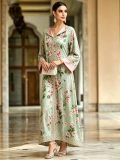 Women Green Long-Sleeved Lace Patchwork Print Holidays Dress