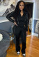 Women Stand Collar Zipper Top and Bell Bottom Pants Stretchy Two-Piece Set