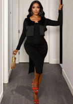 Women Jacket + Slit Camisole Dress Two-Piece Set Women Jacket + Slit Camisole Dress Two-Piece Set