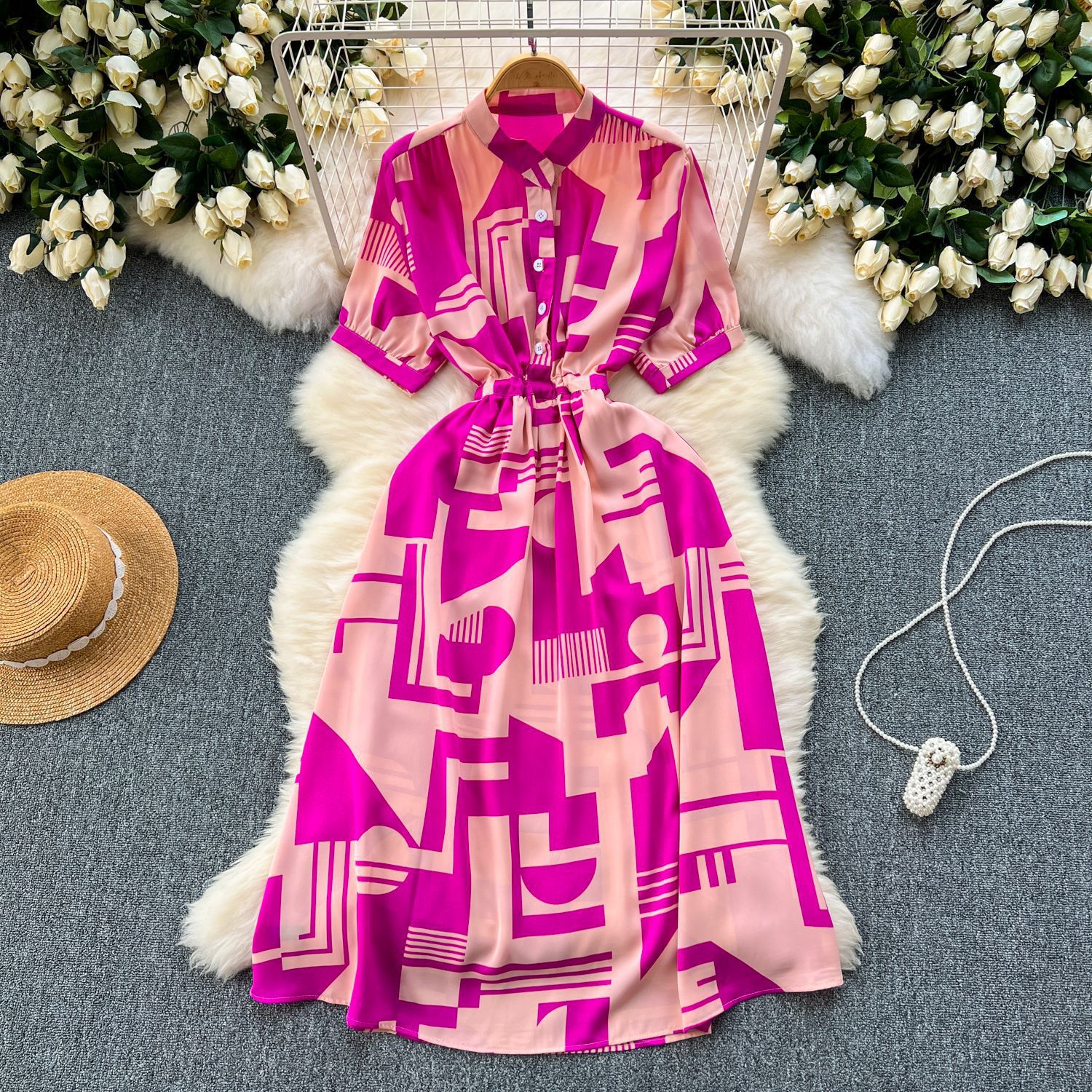 Printed Lace-Up Maxi Dress for Summer Holidays
