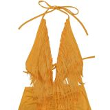 Women Halter Neck V-Neck Backless Tassel Sexy Bodycon Dress