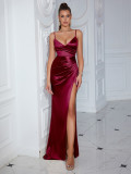 Women Summer Backless Sexy Slit Strap Dress