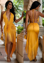 Women Halter Neck V-Neck Backless Tassel Sexy Bodycon Dress Women Halter Neck V-Neck Backless Tassel Sexy Bodycon Dress