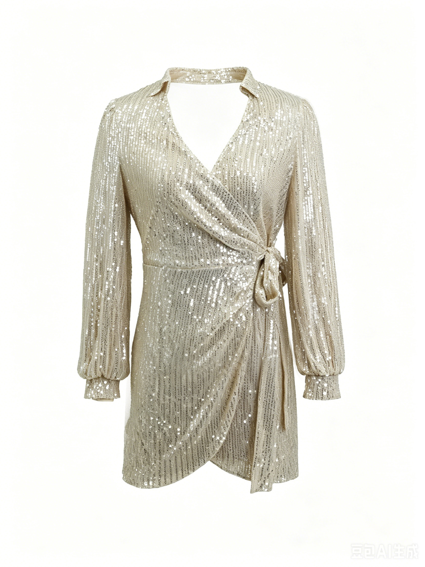 Sequin Lace-Up Long-Sleeve Dress for Formal Parties