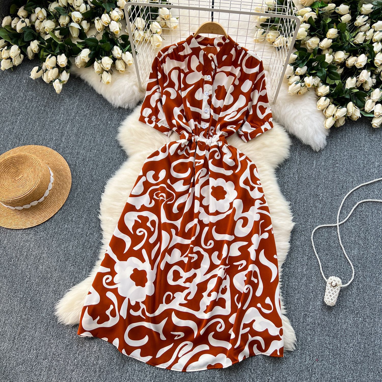 Printed Lace-Up Maxi Dress for Summer Holidays