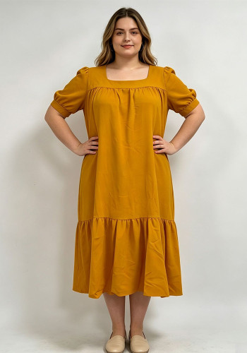 Plus Size Women Summer Round Neck Bohemian Short-Sleeved Dress