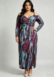 Plus Size Women Sexy Slit V-Neck Off-Shoulder Dress