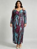 Plus Size Women Sexy Slit V-Neck Off-Shoulder Dress