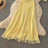 Women Off-Shoulder Lace Patchwork Knitting Summer Sleeveless Maxi Dress