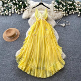 Women Holidays Blue Camisole Summer Ruffled Maxi Dress