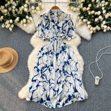 Women Printed Summer Lace-Up Maxi Holidays Dress