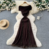 Women Off-Shoulder Lace Patchwork Knitting Summer Sleeveless Maxi Dress