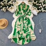 Women Printed Summer Lace-Up Maxi Holidays Dress
