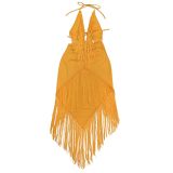 Women Halter Neck V-Neck Backless Tassel Sexy Bodycon Dress