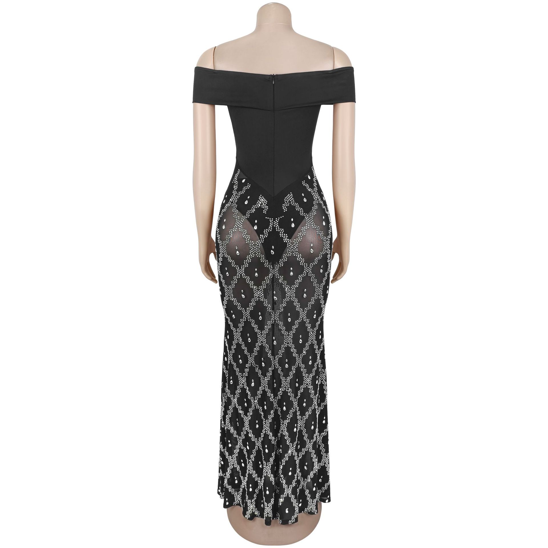 Off-Shoulder Strapless Fishtail Beaded Dress for Evening Parties