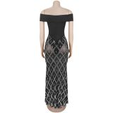 Women Sexy Off-Shoulder Strapless Fishtail Beaded Dress