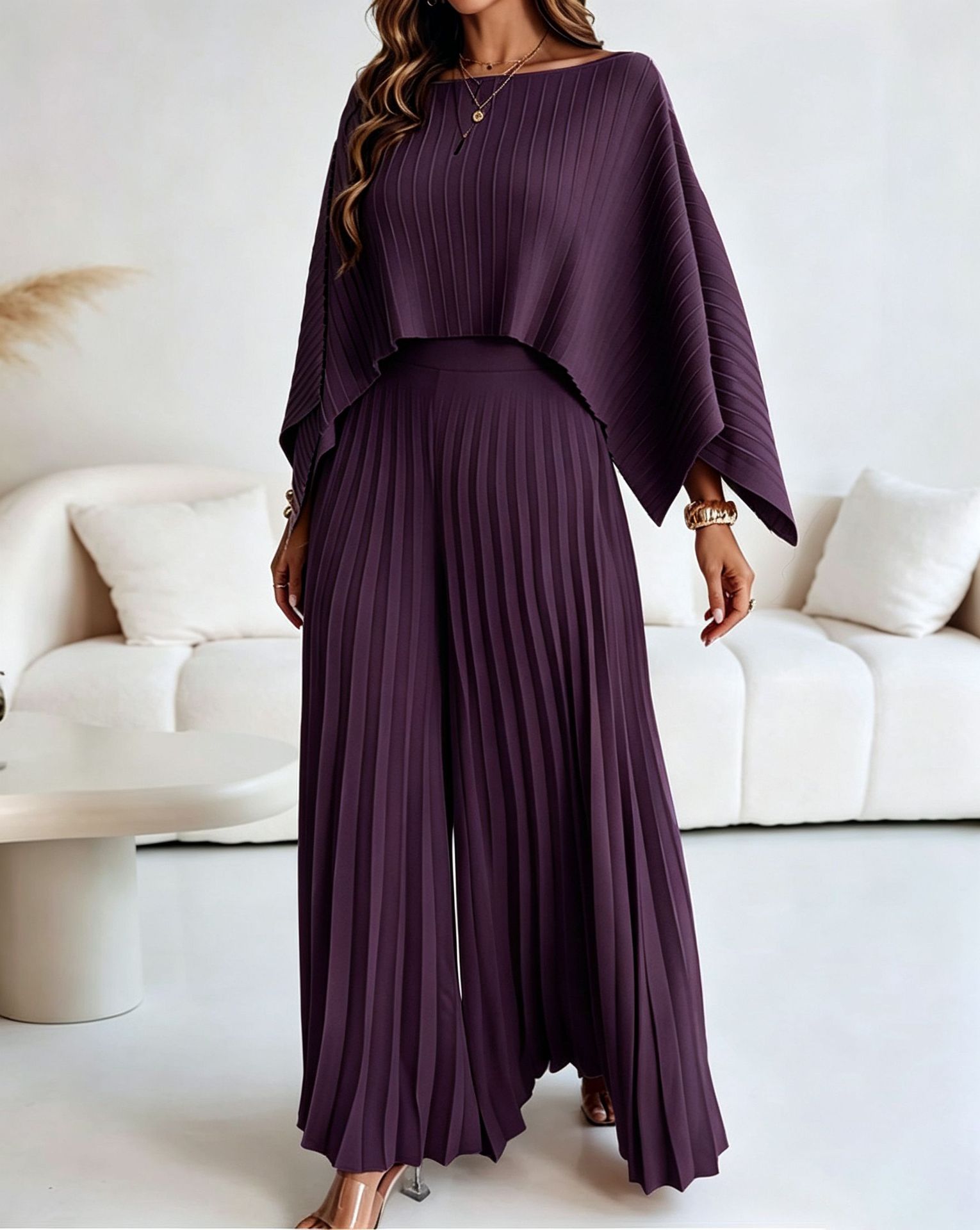 Cape Cover-Up Strapless Top & Wide-Leg Pants Three-Piece Set