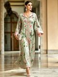 Women Green Long-Sleeved Lace Patchwork Print Holidays Dress