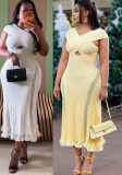 Women Off-Shoulder Lace Patchwork Knitting Summer Sleeveless Maxi Dress