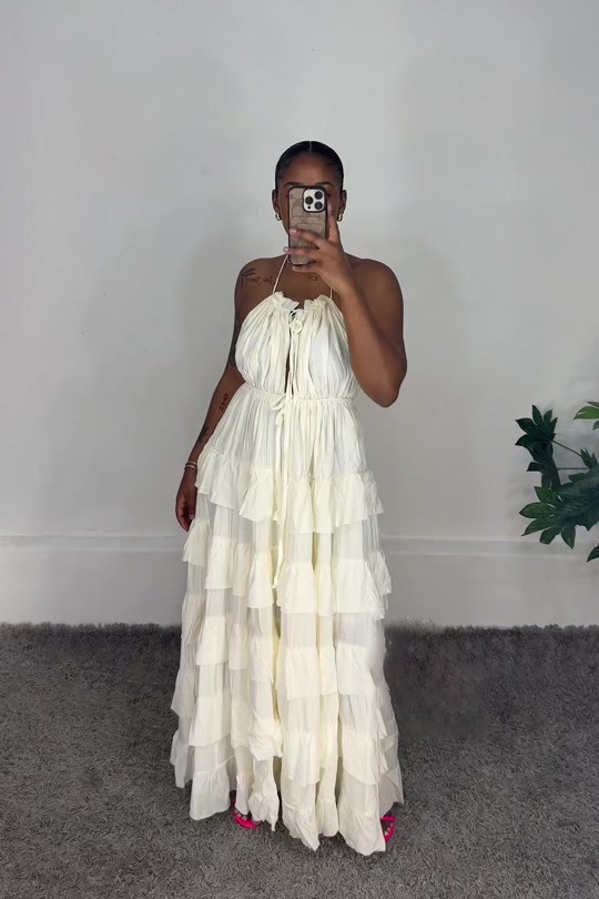 Halter V-Neck Lace-Up Strap Dress for Summer