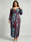 Plus Size Women Sexy Slit V-Neck Off-Shoulder Dress