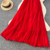 Women Beach Holidays Red Beach Dress French Halter Neck Strap Dress