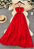 Women Beach Holidays Red Beach Dress French Halter Neck Strap Dress