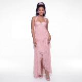 Women Halter Neck Strapless Rhinestone Irregular Holidays Dress