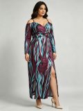 Plus Size Women Sexy Slit V-Neck Off-Shoulder Dress