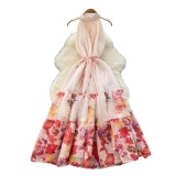 Women French Holidays Sleeveless Halter Neck Floral Spring/Summer Maxi Dress