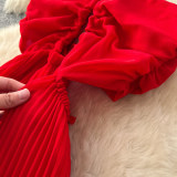 Women Beach Holidays Red Beach Dress French Halter Neck Strap Dress