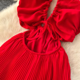 Women Beach Holidays Red Beach Dress French Halter Neck Strap Dress