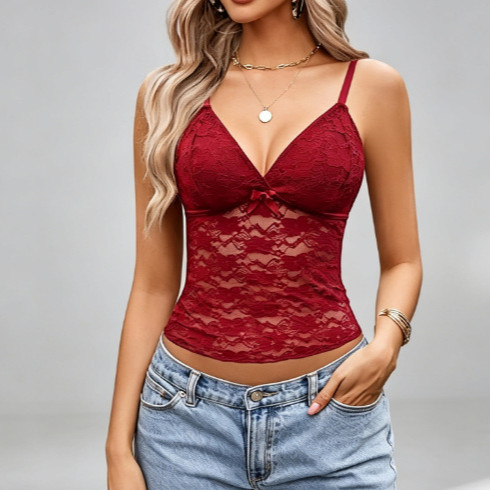Lace See-Through V-Neck Camisole for Intimate Wear